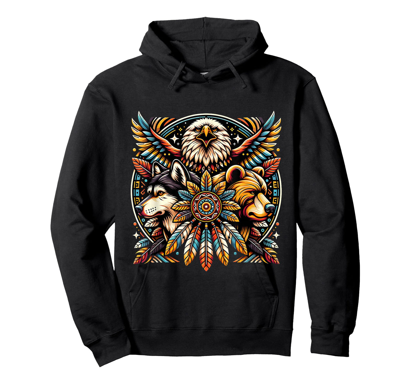 Native American Tribal Animals Bear Wolf Eagle Bohemian T-Shirt