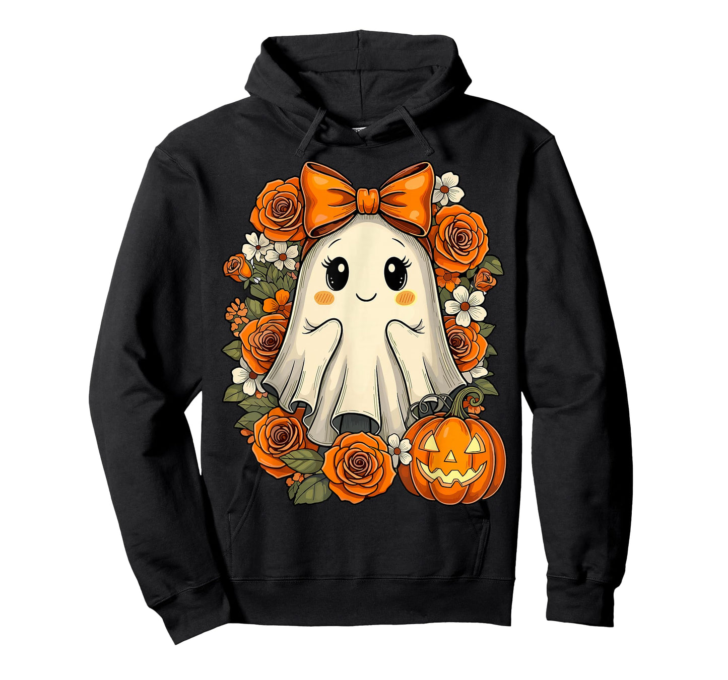 Kawaii Ghost Pumpkin Floral Halloween T-Shirt