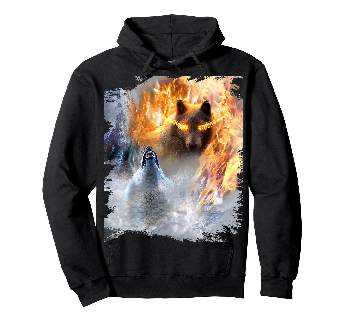 Fire And Ice Wolf Snowy Good And Evil Wolves T-Shirt