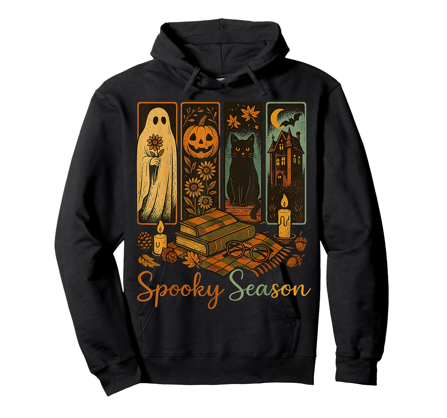 Horror Spooky Season Retro Halloween Ghost Cat Pumpkin T-Shirt