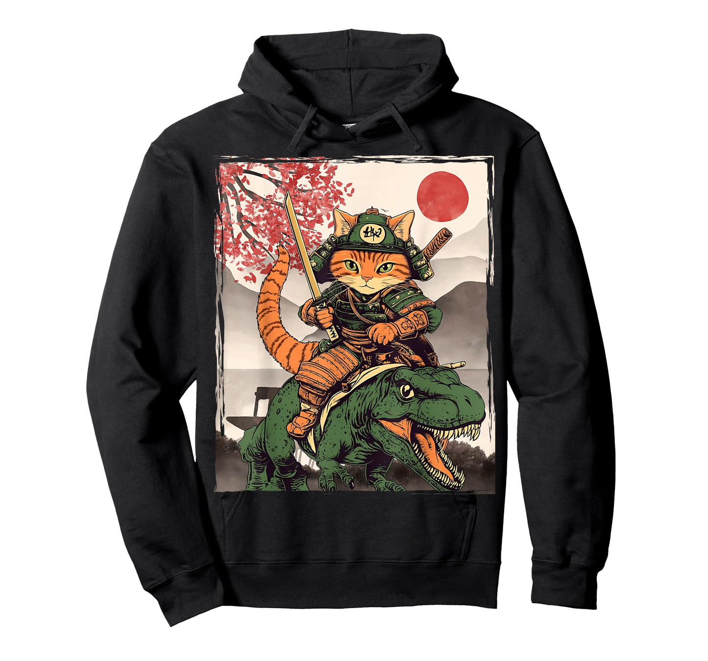 Japanese Ninja Art and Japan Samurai Cat with T-Rex T-Shirt