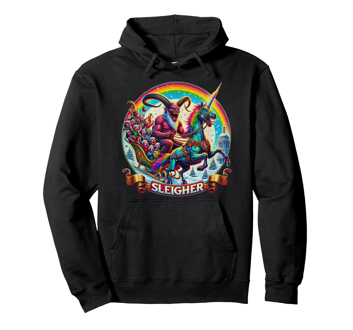 Sleigher Krampus Unicorn Demon Horror Christmas Gothic T-Shirt
