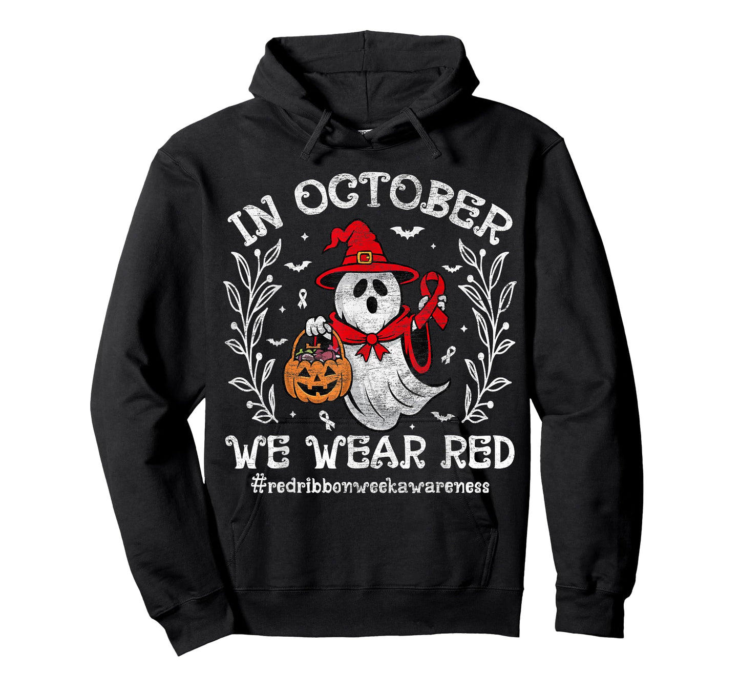 In October We Wear Red For Red Ribbon Week Awareness Ghost T-Shirt