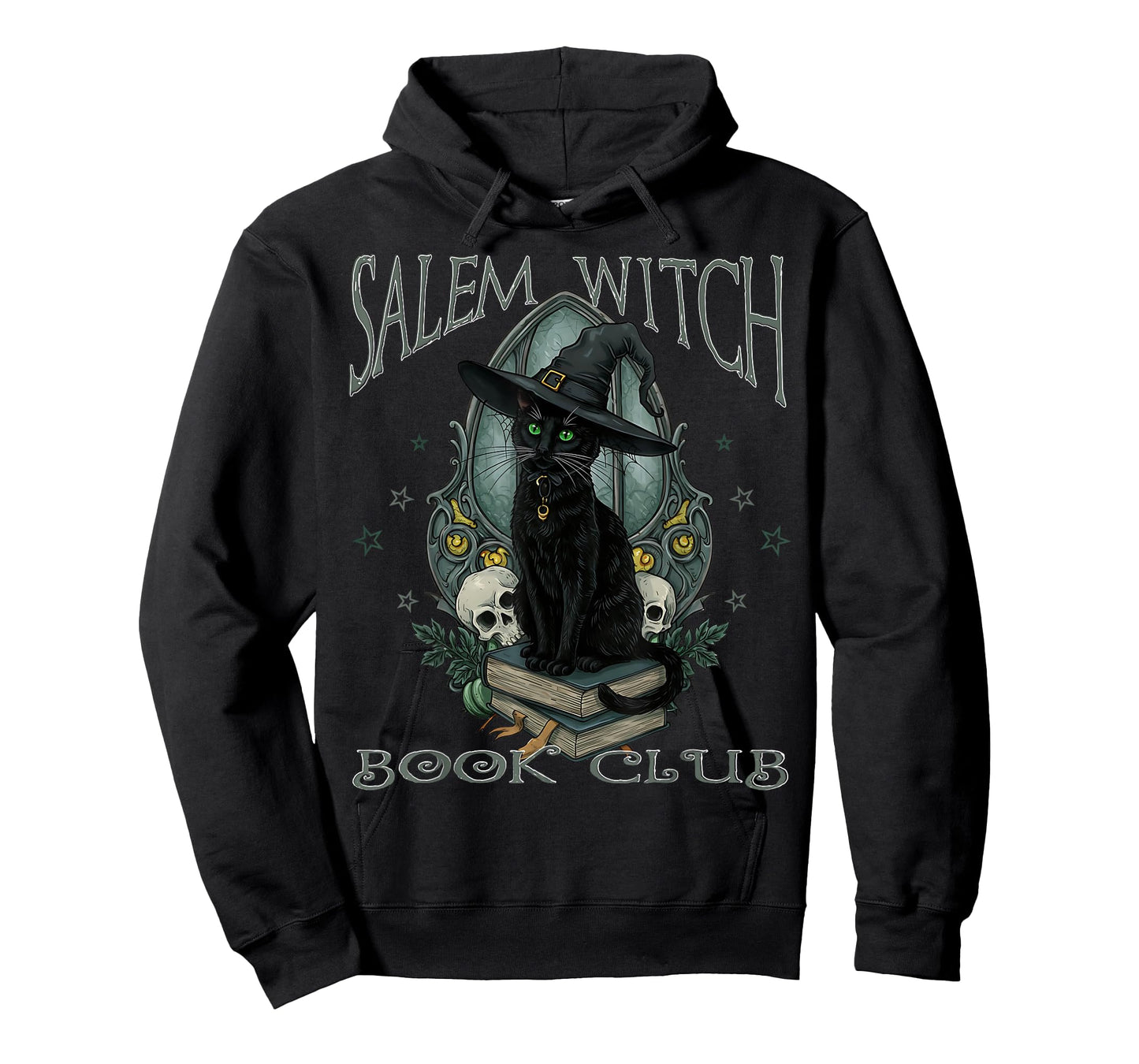Salem Witch Book Club Black Cat Reading Witchy Halloween Men T-Shirt