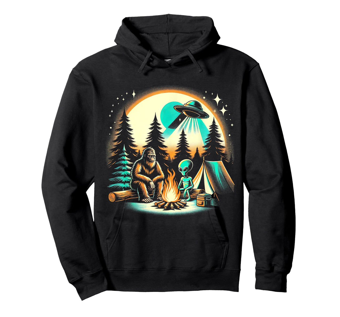 Funny Bigfoot & Alien UFO Camping Outdoor Adventures Hiking T-Shirt