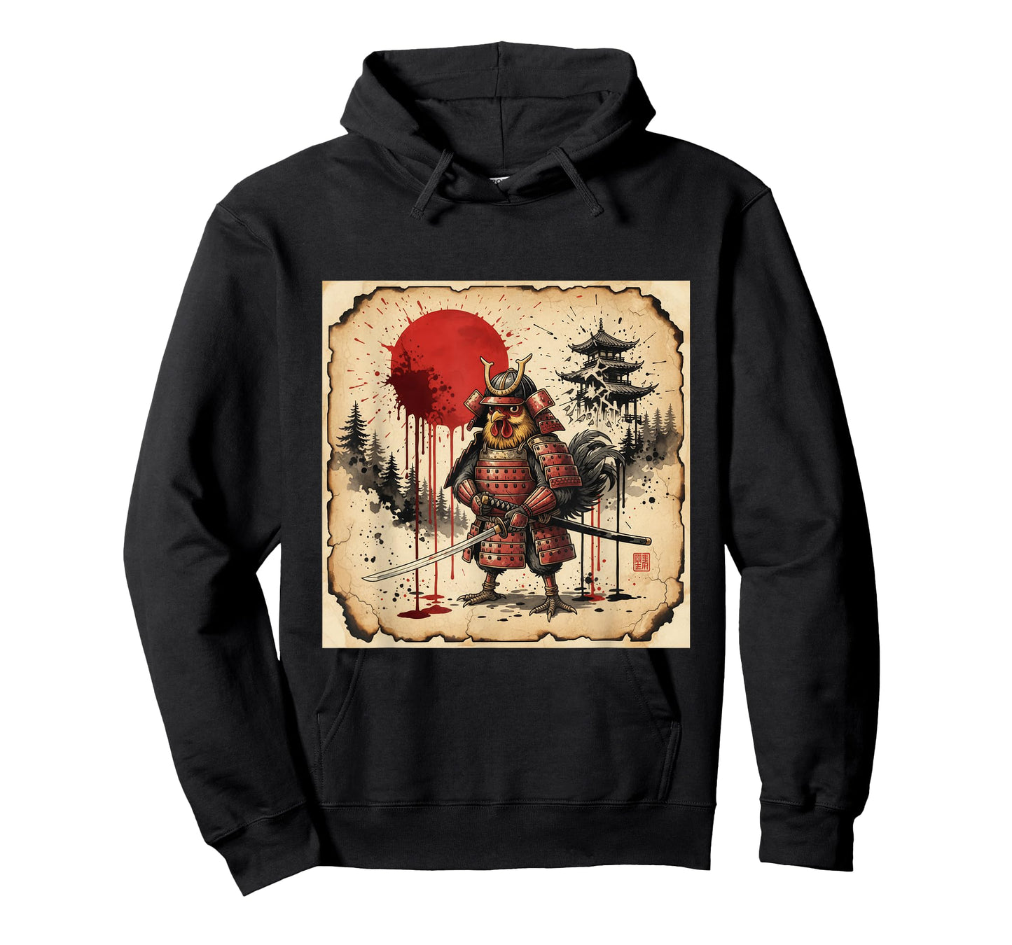 Samurai Rooster Chicken Warrior Japanese Parody Art T-Shirt