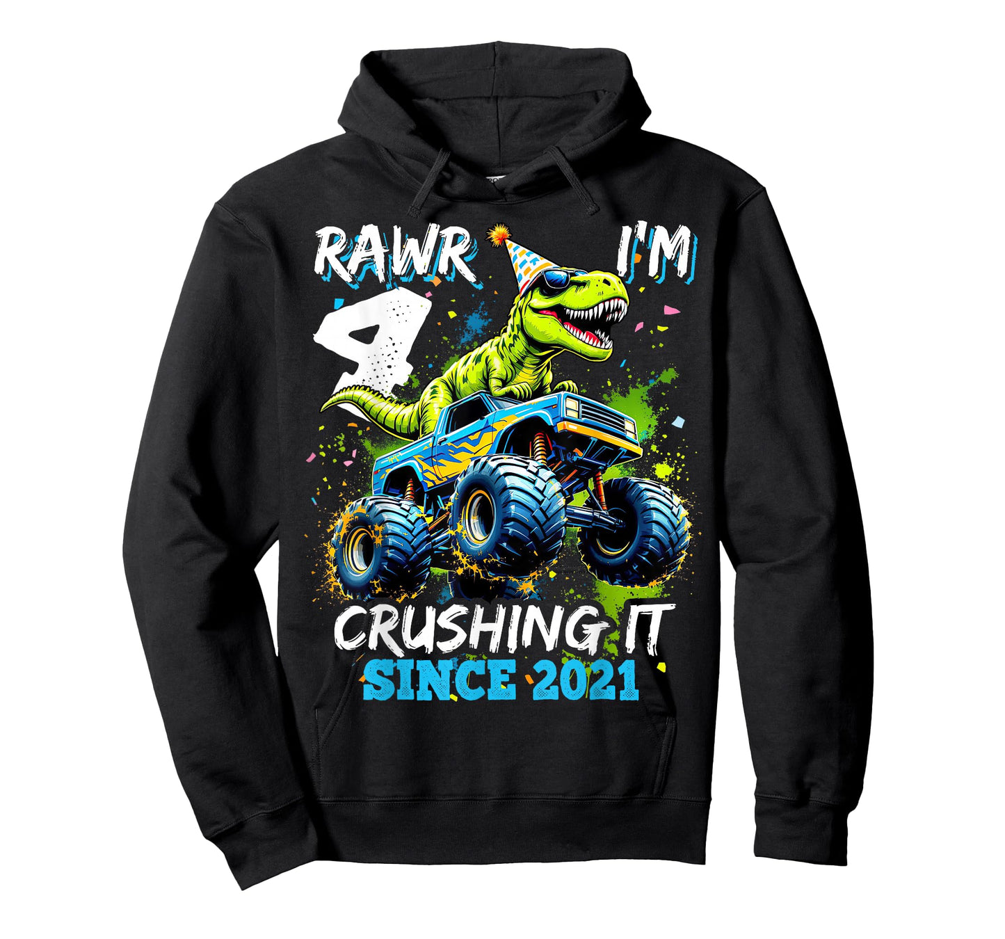 4th Birthday Monster Truck Dinosaur Party Boys Rawr I'm 4 T-Shirt
