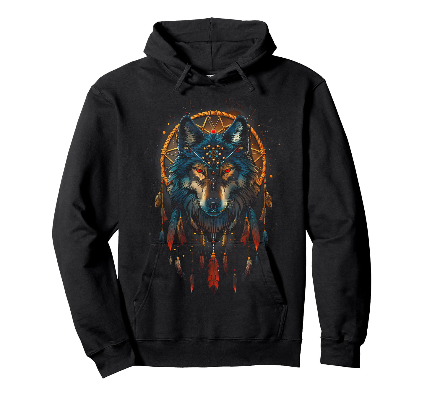 Colorful Mantra Spirit Animal Dreamcatcher Shop Wolf Dreamcatcher Native American Indian Feathers Arts Unisex-Adults T-Shirt Black Small Modern Tribal Boho Motif Round Collar Short Sleeve T-Shirt