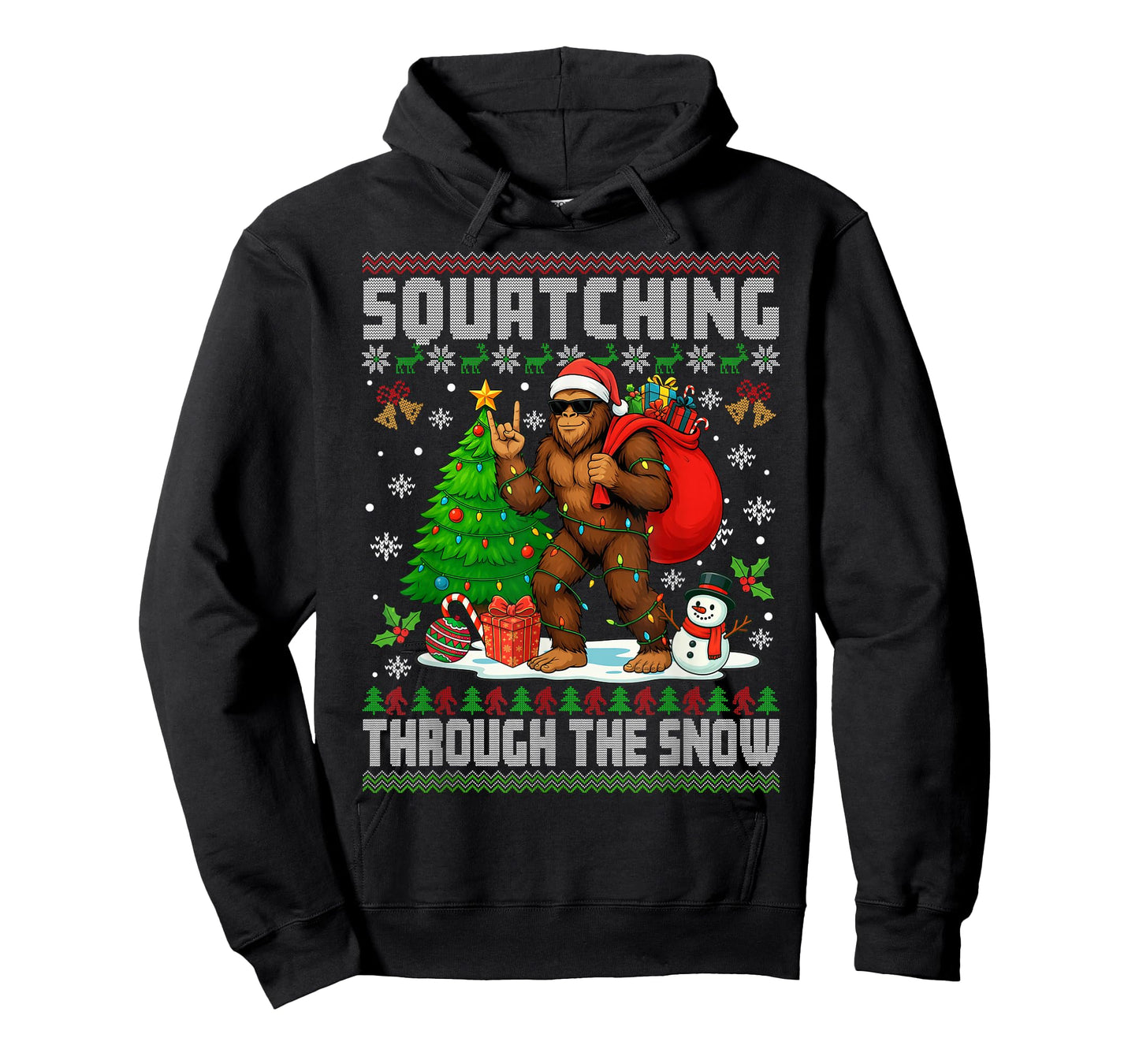 Squatching Through The Snow Bigfoot Lovers Ugly Christmas T-Shirt