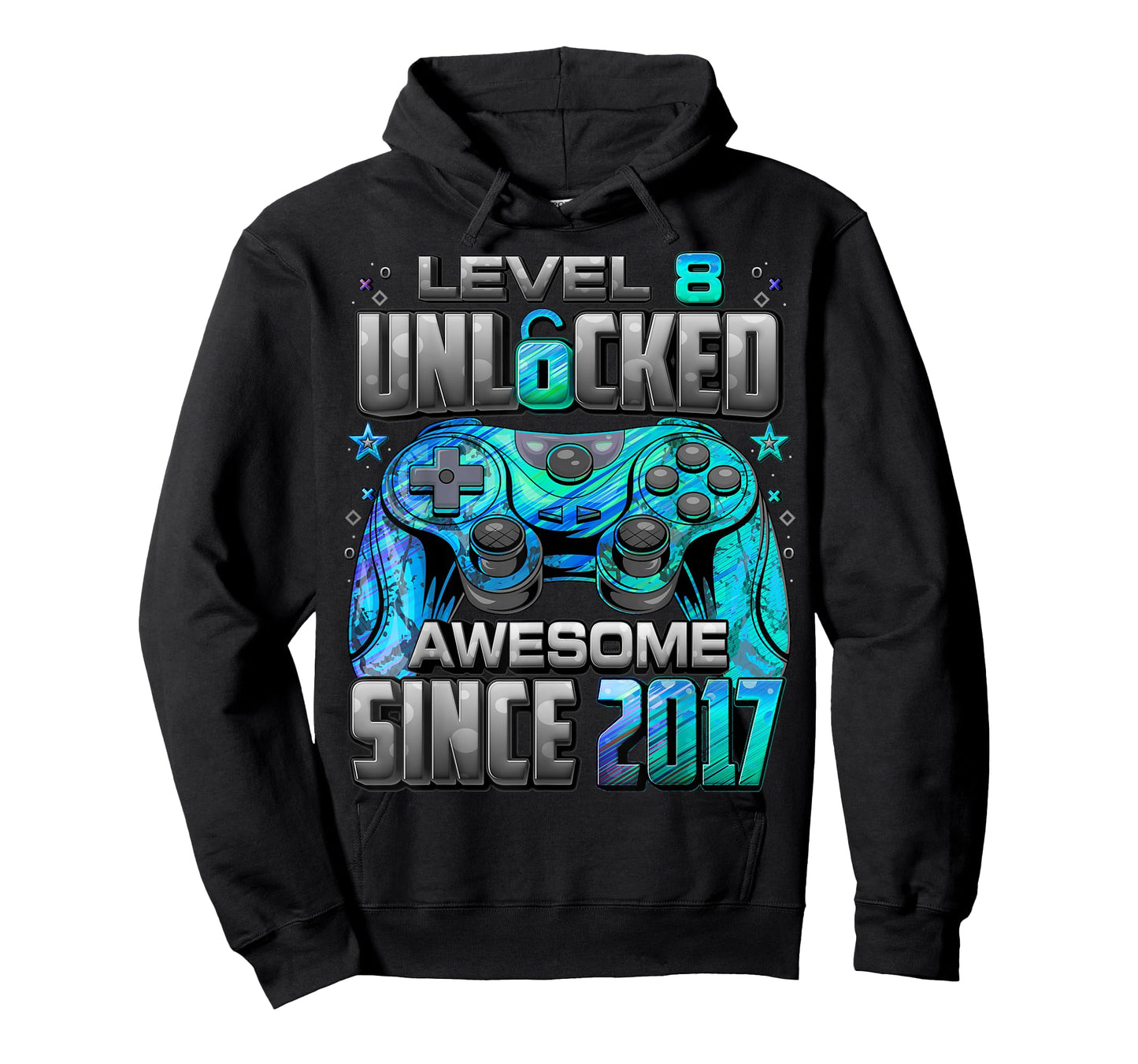 Level 8 Unlocked Awesome Since 2017 8th Birthday Gaming T-Shirt