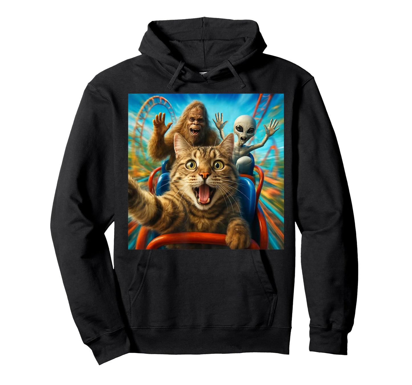 Funny Cat Selfie with Big Foot & Alien Roller Coaster Meme T-Shirt