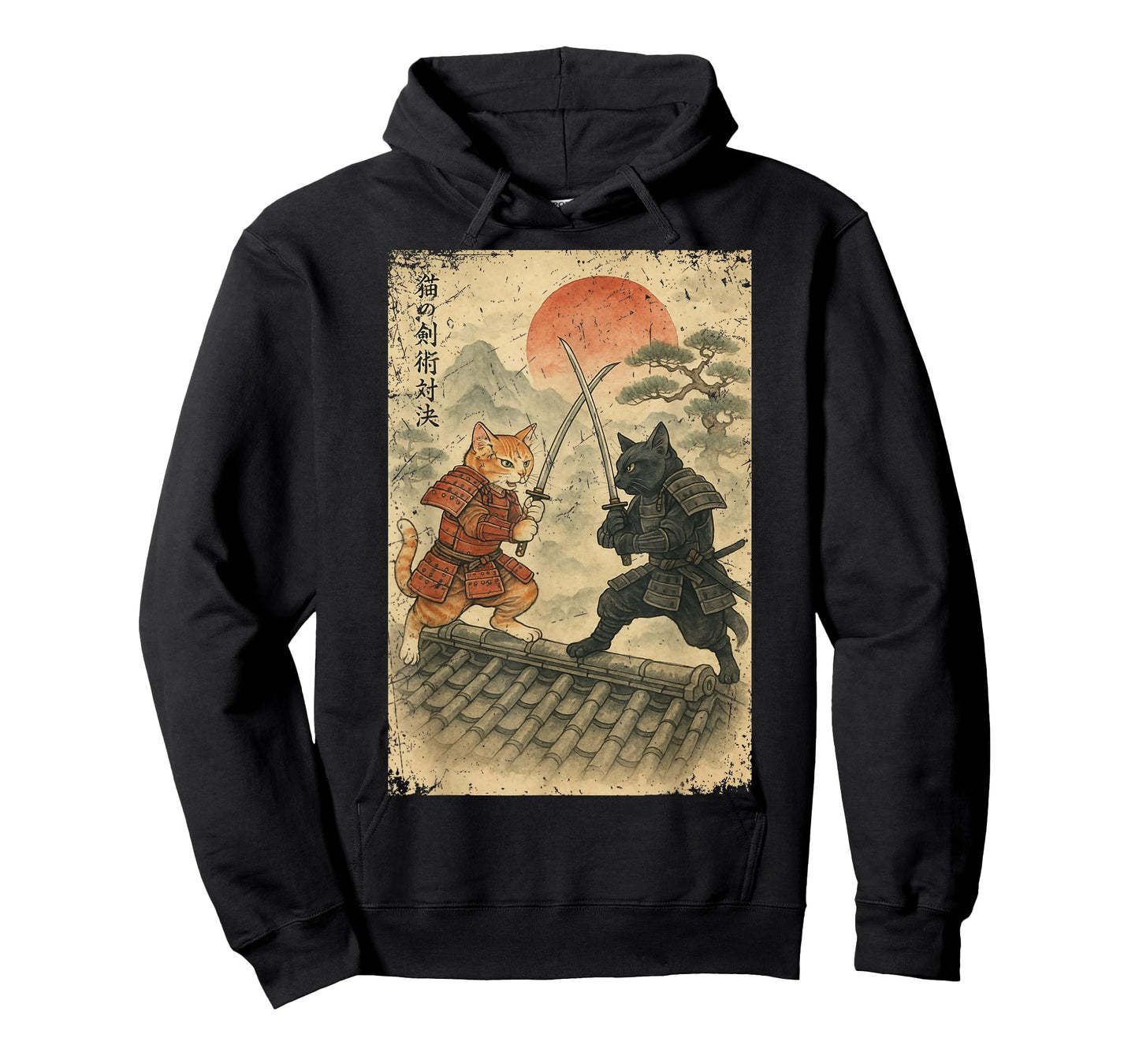 Samurai Cats Fighting Vintage Japanese Ukiyo-e Funny Cat T-Shirt for Men Women Kids