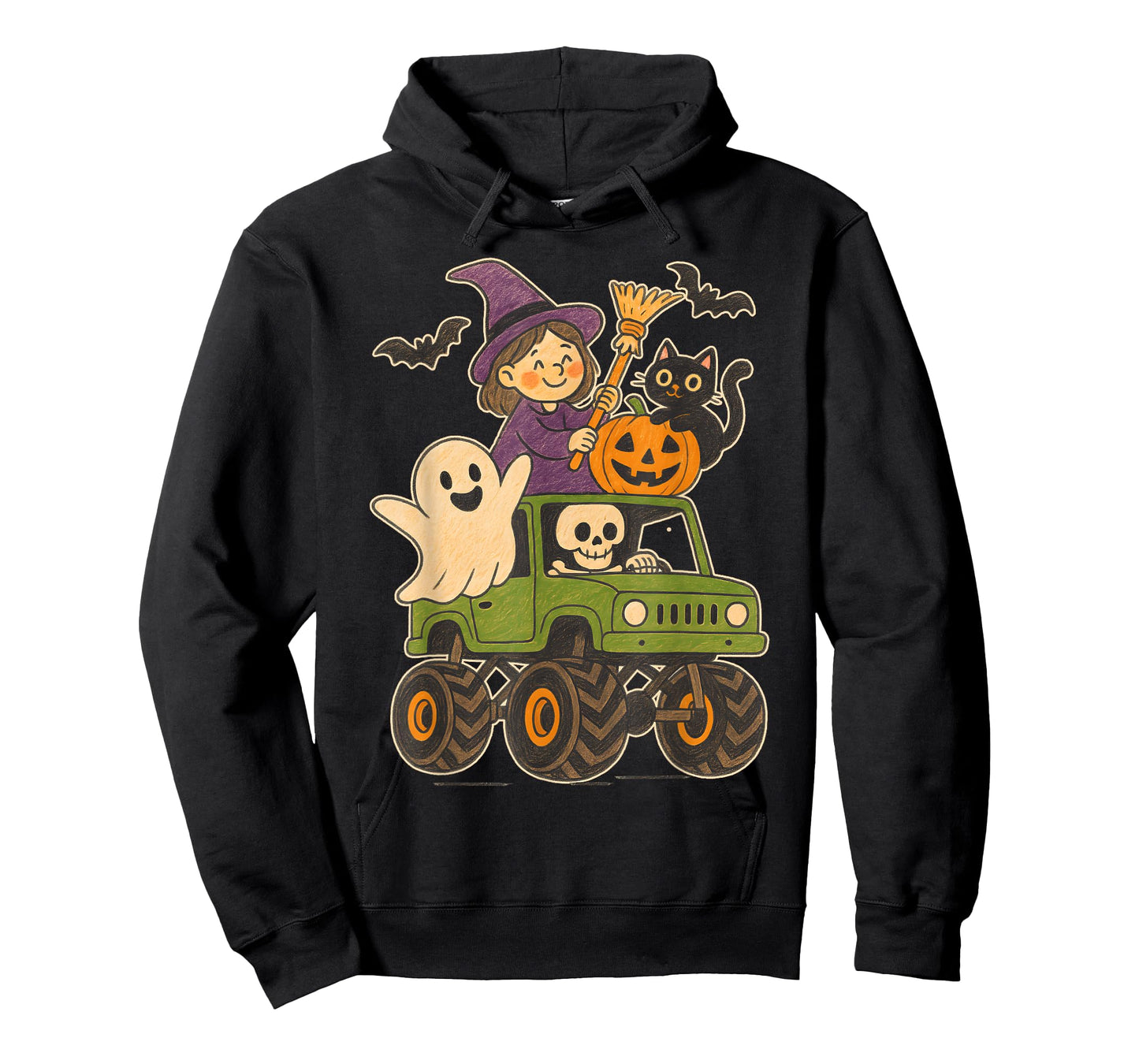 Skeleton Witch Cat Ghost Pumpkin Kids Funny Halloween T-Shirt