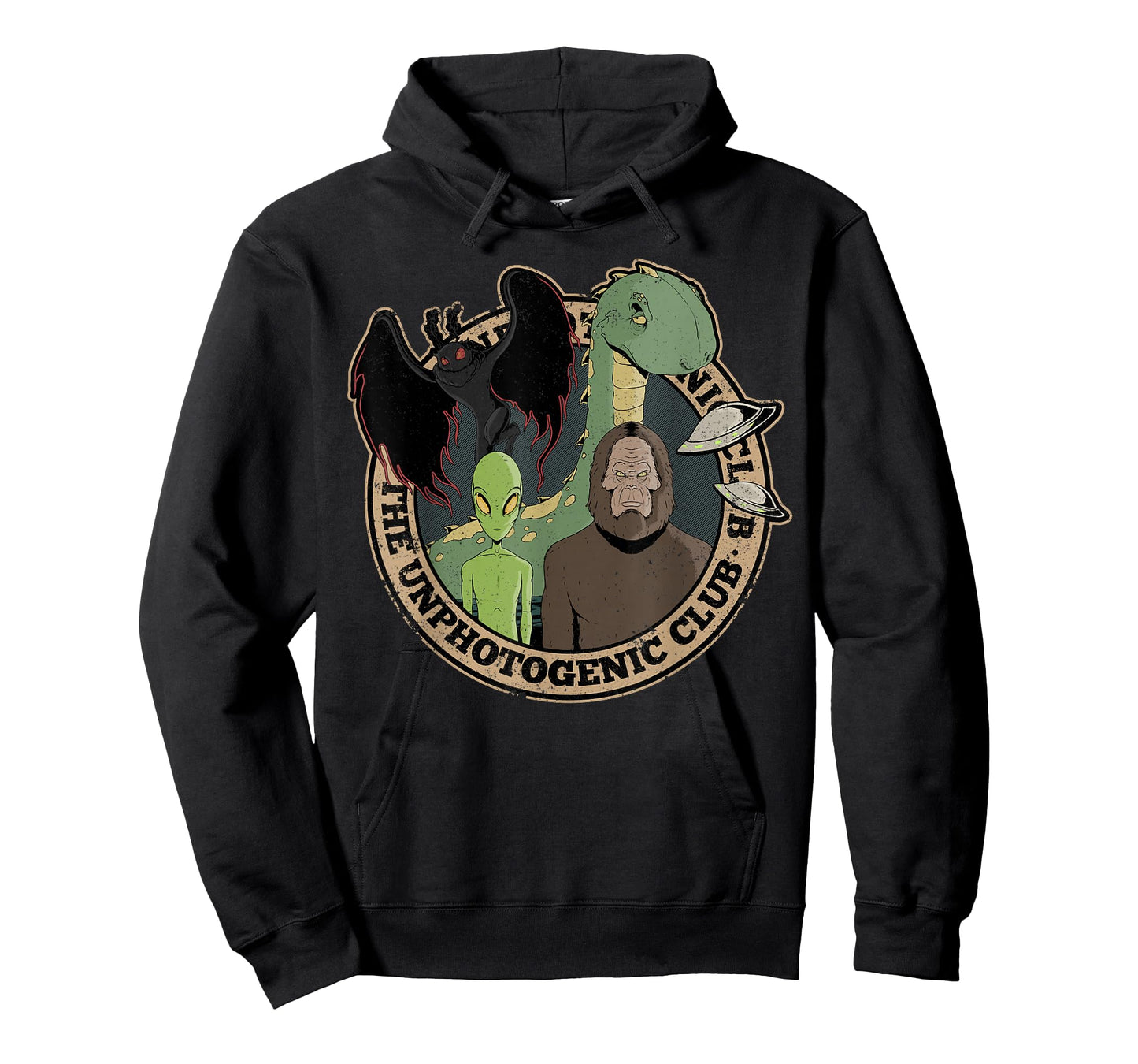 Unphotogenic Club Cryptid Alien Bigfoot Mothman Loch Ness T-Shirt
