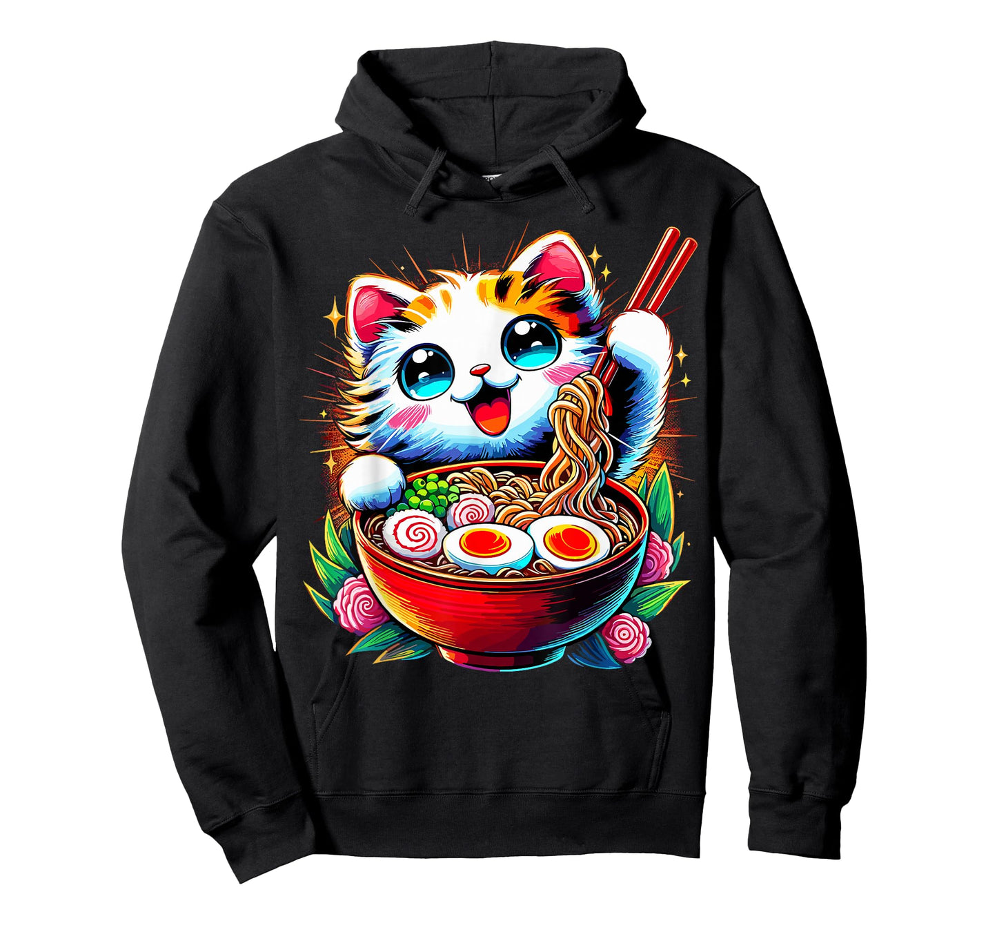 Kawaii Cat Eating Ramen Noodles Anime Japanese T-Shirt