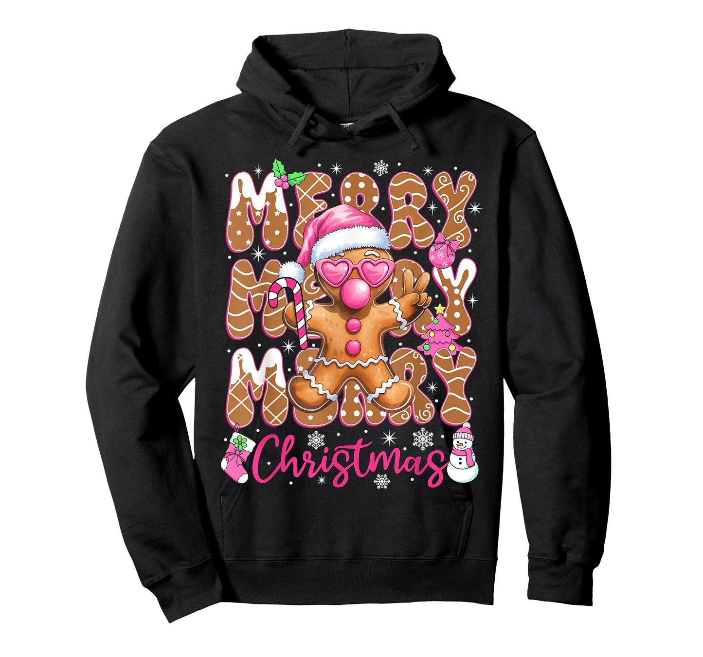 Gingerbread Merry Christmas Cute Pink Christmas Women Girls T-Shirt