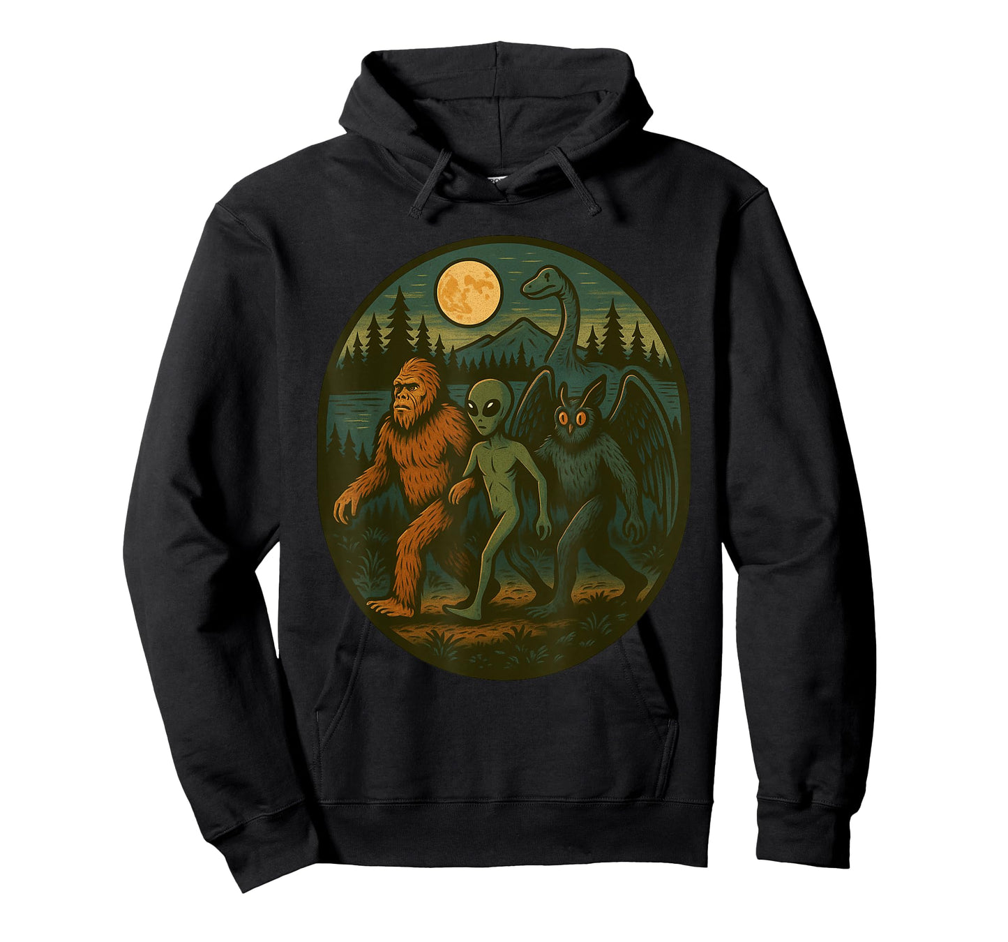 Vintage Bigfoot Loch Ness Monster Mothman And Alien Cryptid T-Shirt