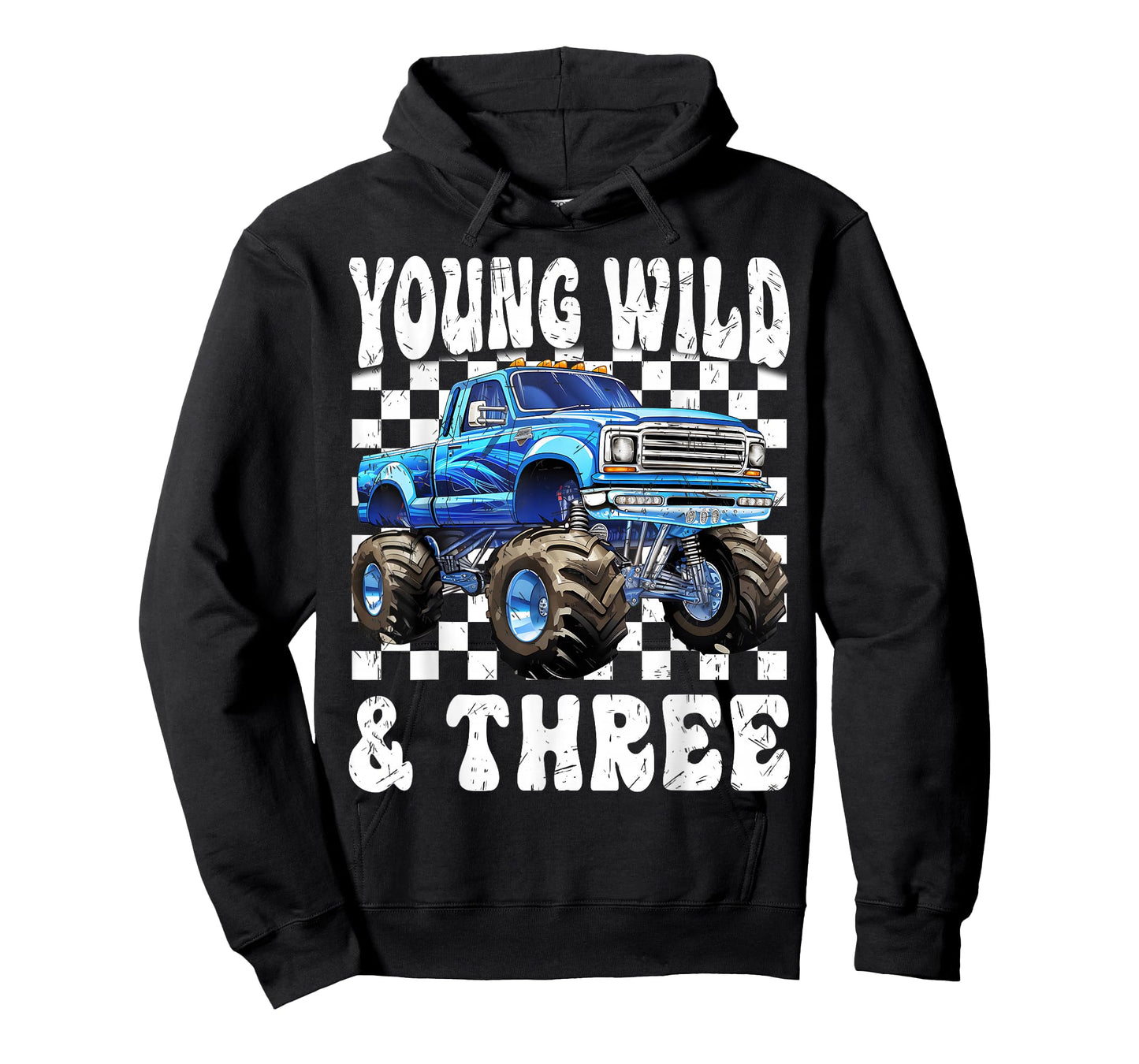 3 Years Old Kids Young Wild & Three Monster Truck Birthday T-Shirt
