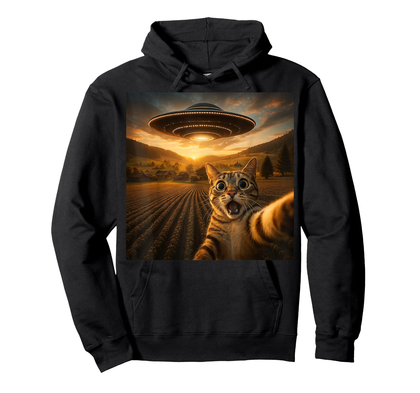 Cat Selfie With Alien UFO Funny Cat Gifts For Men Women Kid T-Shirt