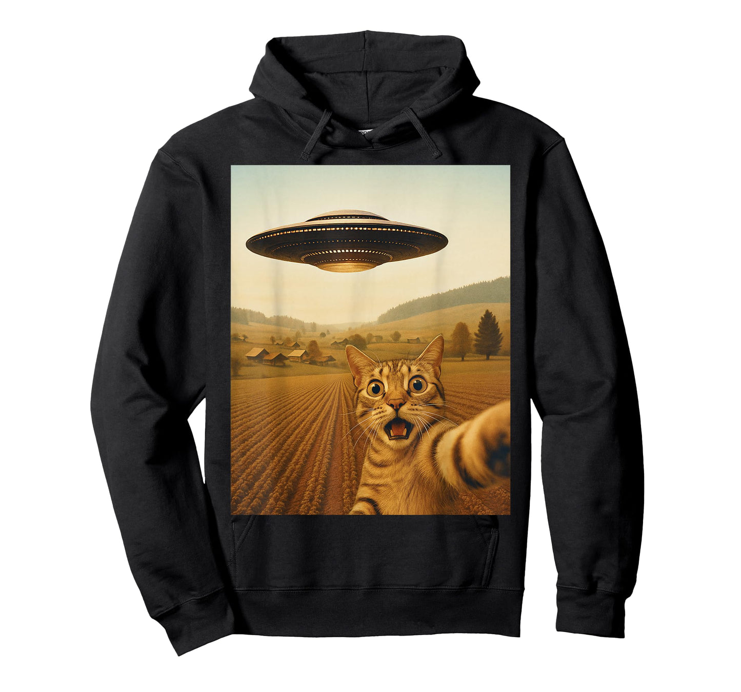 Cats UFO Funny Cat Selfie with Alien Space Kitten Meme T-Shirt