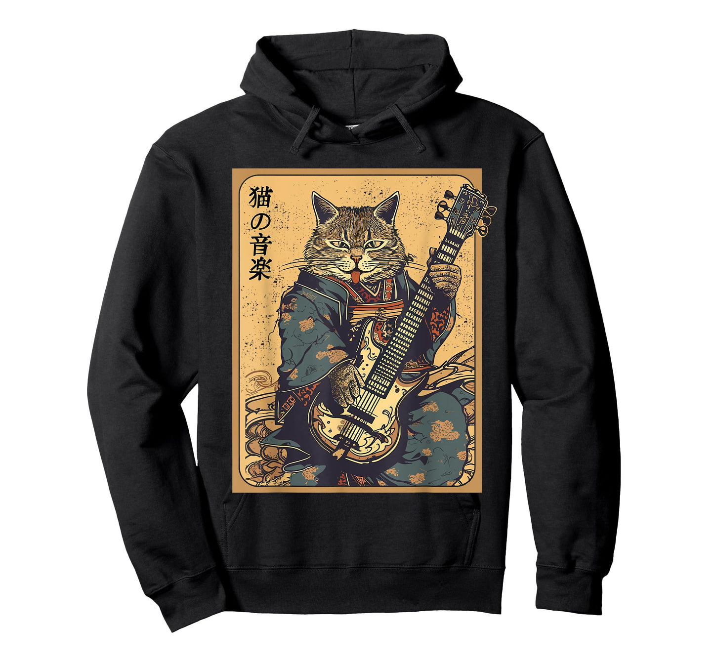 Japanese Samurai Cat Playing The Electric Guitar, Men, Women T-Shirt