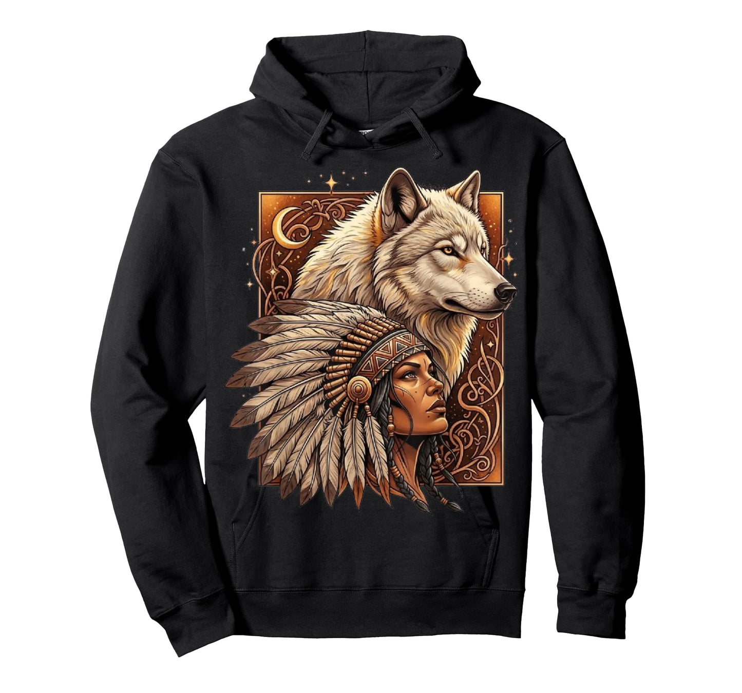 Indian Native American Woman with White Wolf Vitage Gifts T-Shirt