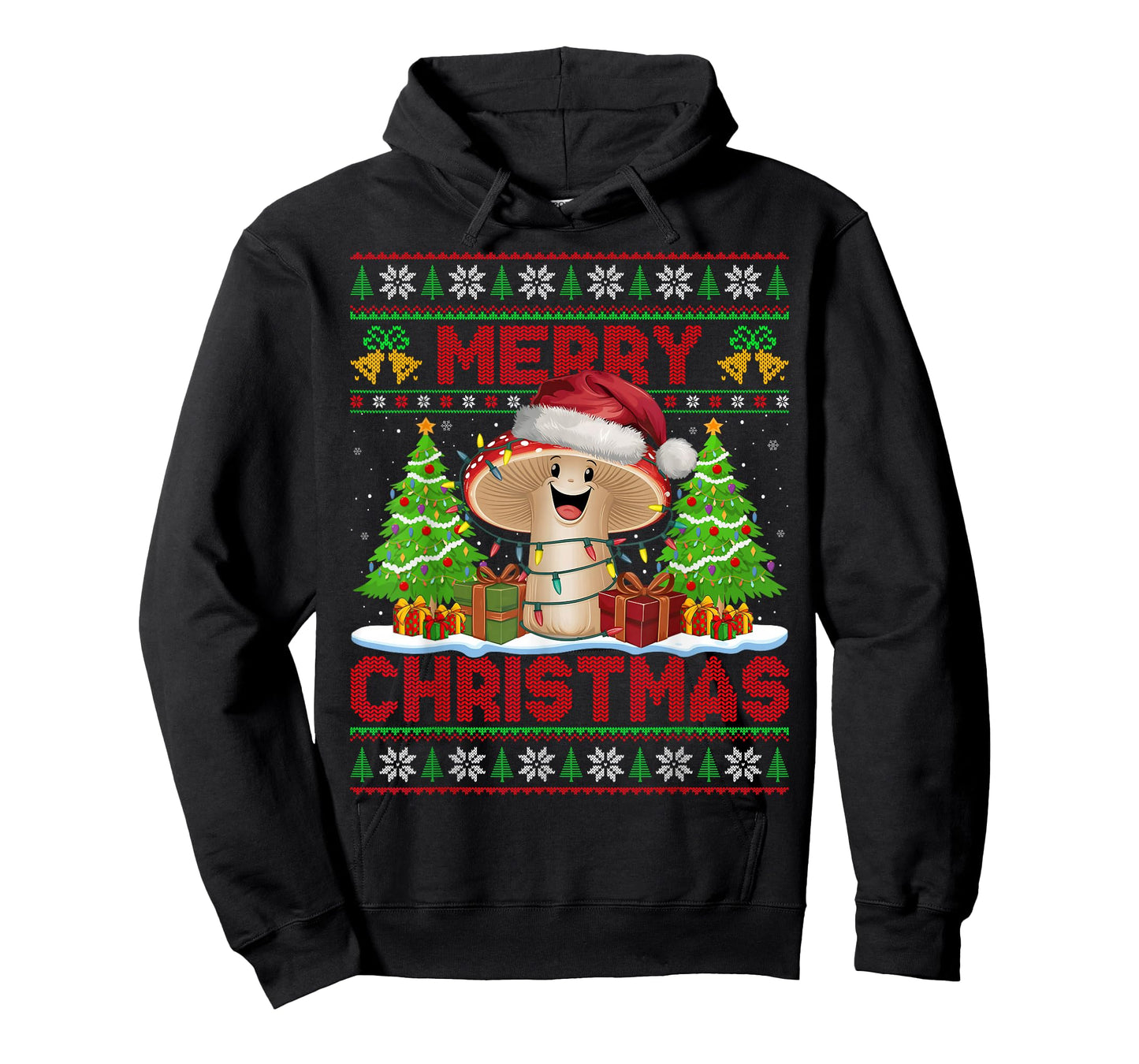 Funny Mushroom Ugly Christmas Sweaters Santa Hat Lights Xmas T-Shirt