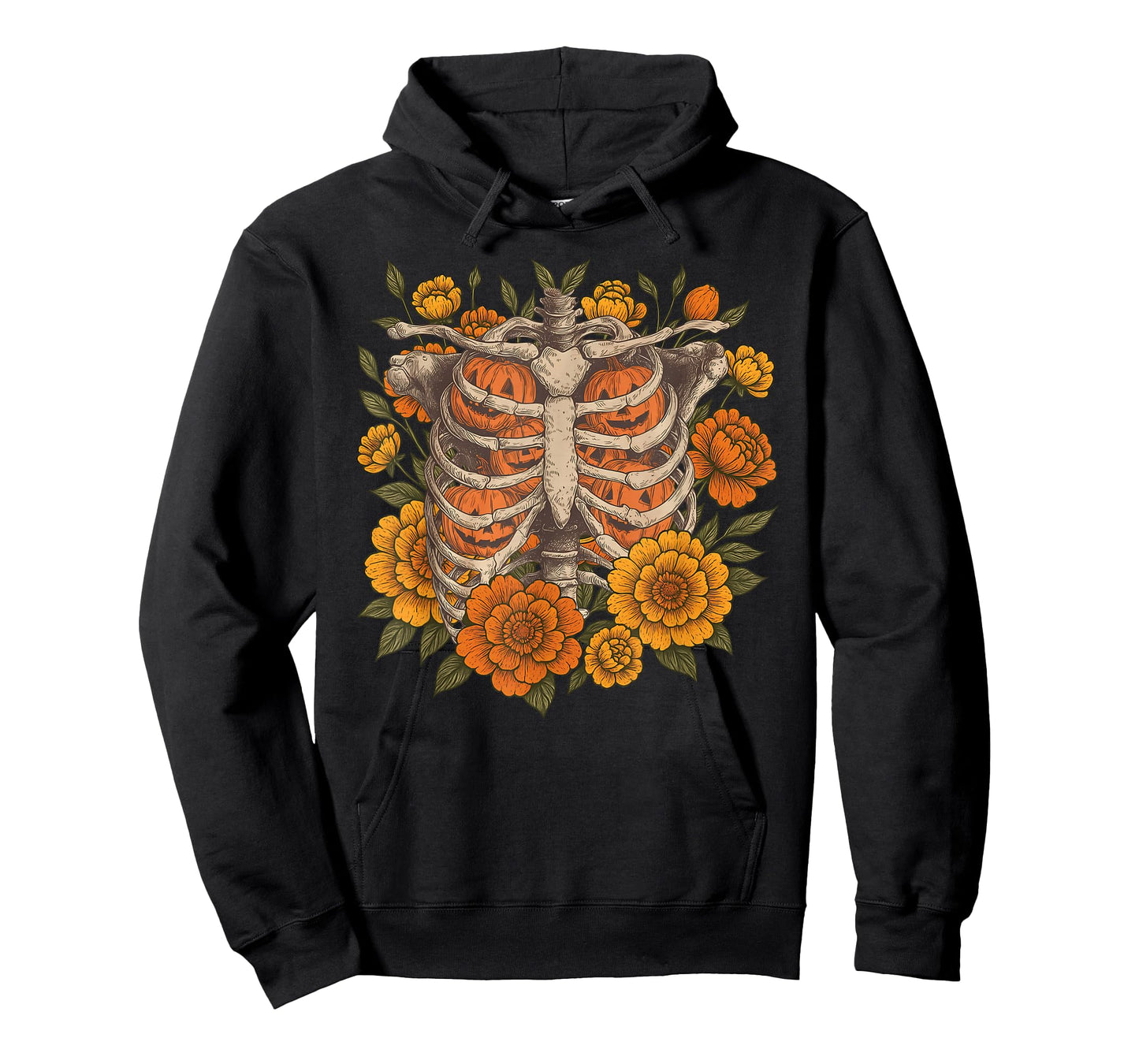 Retro Halloween Ribcage Pumpkins Skeleton Spooky Season T-Shirt