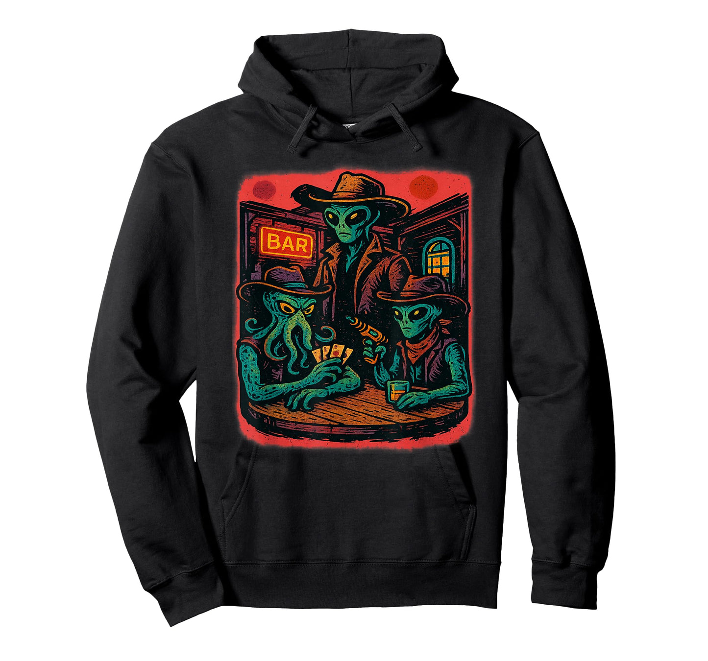 Aliens Playing Cards in Wild West Bar Scene T-Shirt