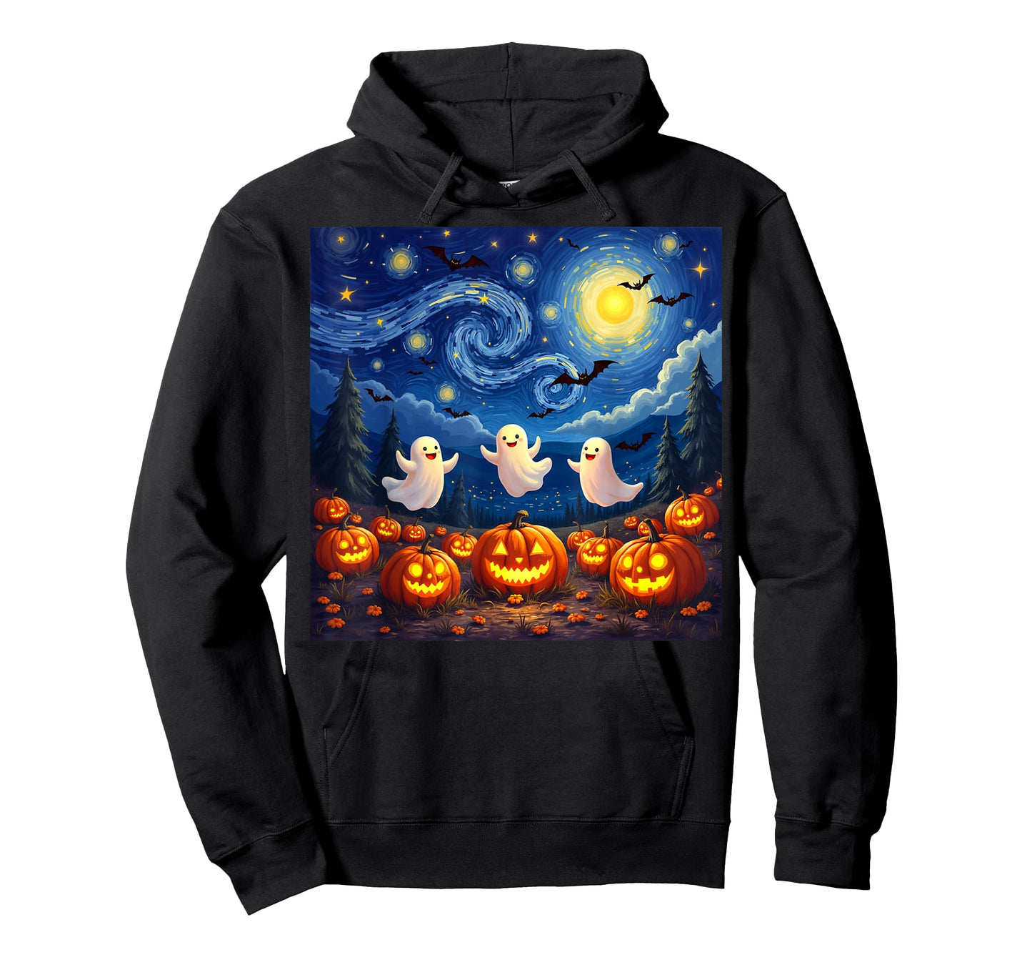 boo ghost halloween pumpkin Starry Night Van Gogh men women T-Shirt