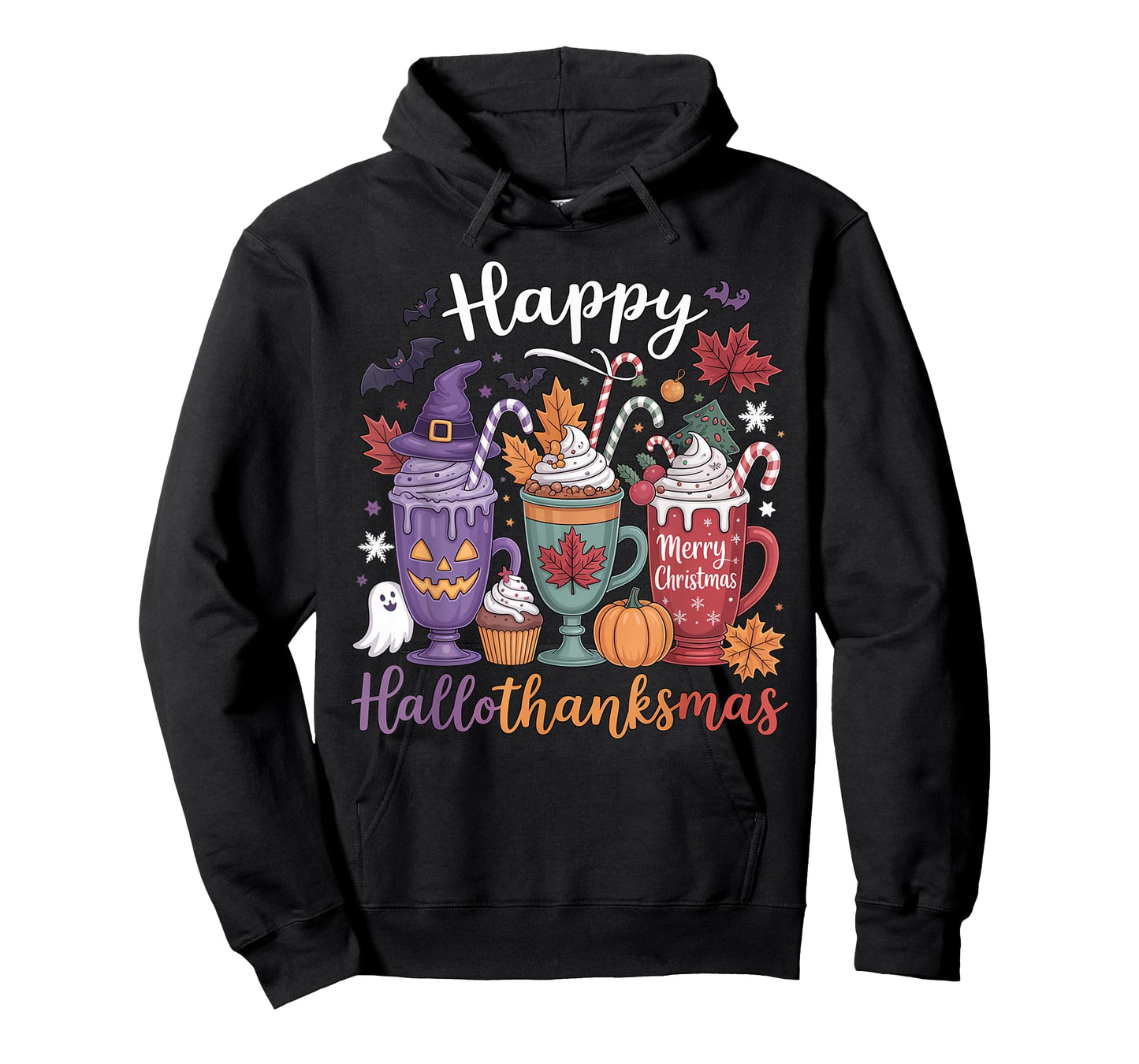 Happy Hallothanksmas Coffee Lover Halloween Merry Christmas T-Shirt