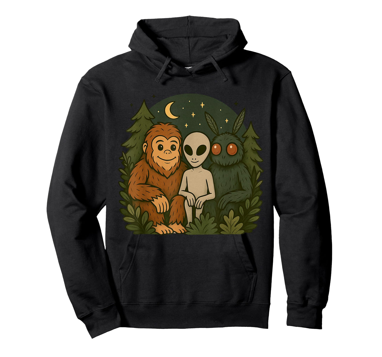 Whimsical Cute Mothman Bigfoot And Alien Funny Cryptid Art T-Shirt