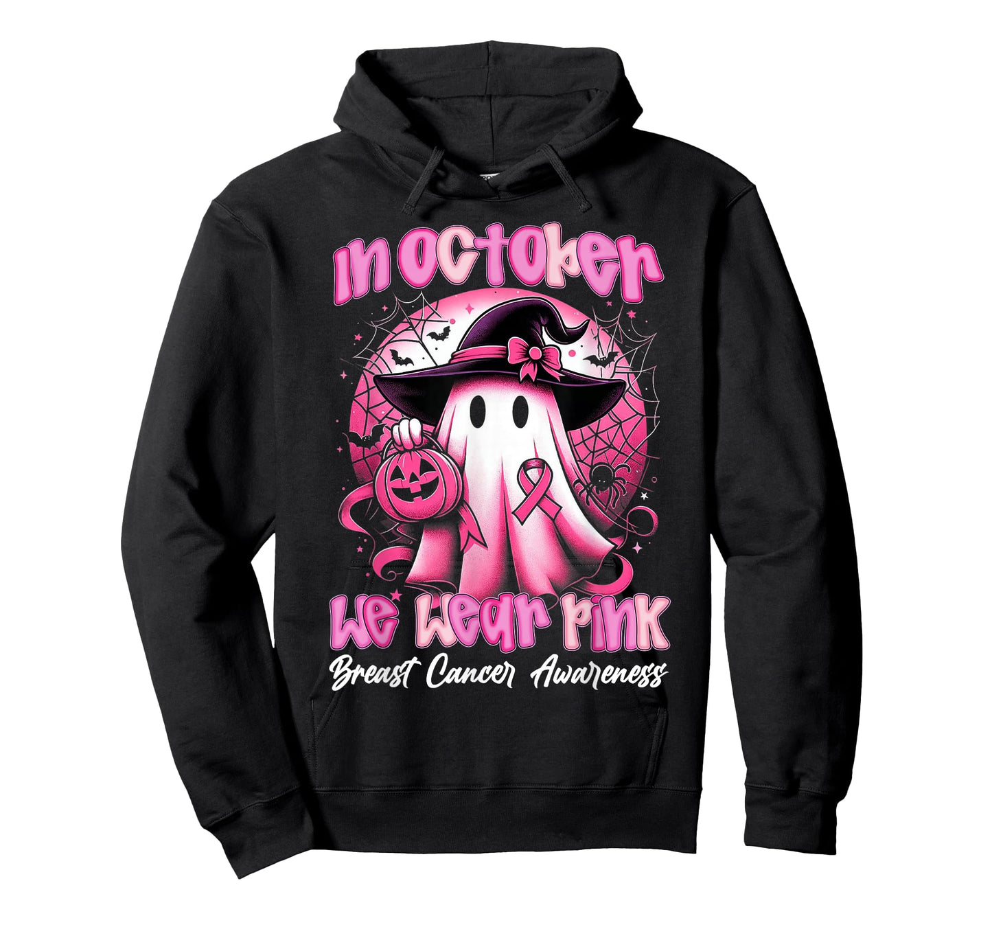 in October We Wear Pink Ghost Witch Awareness Tee T-Shirt