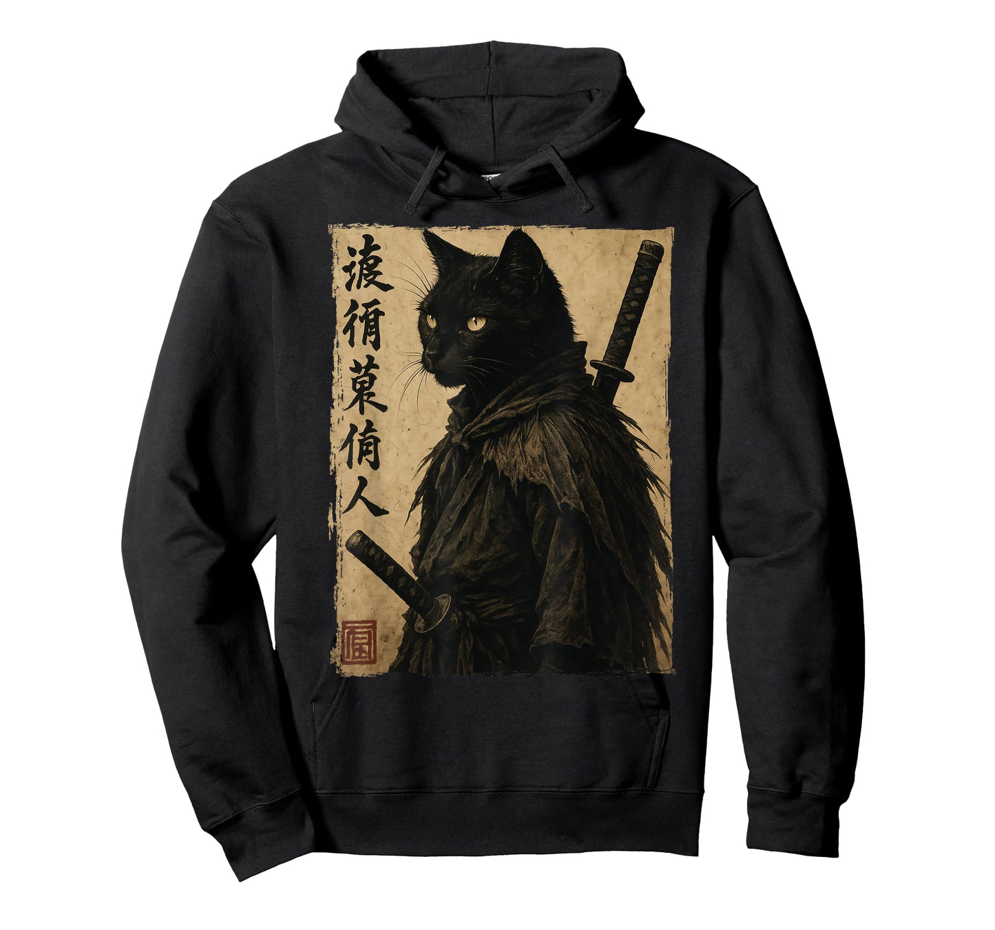 Samurai Black Cat Japanese Style Men Women Teens Kids Anime T-Shirt