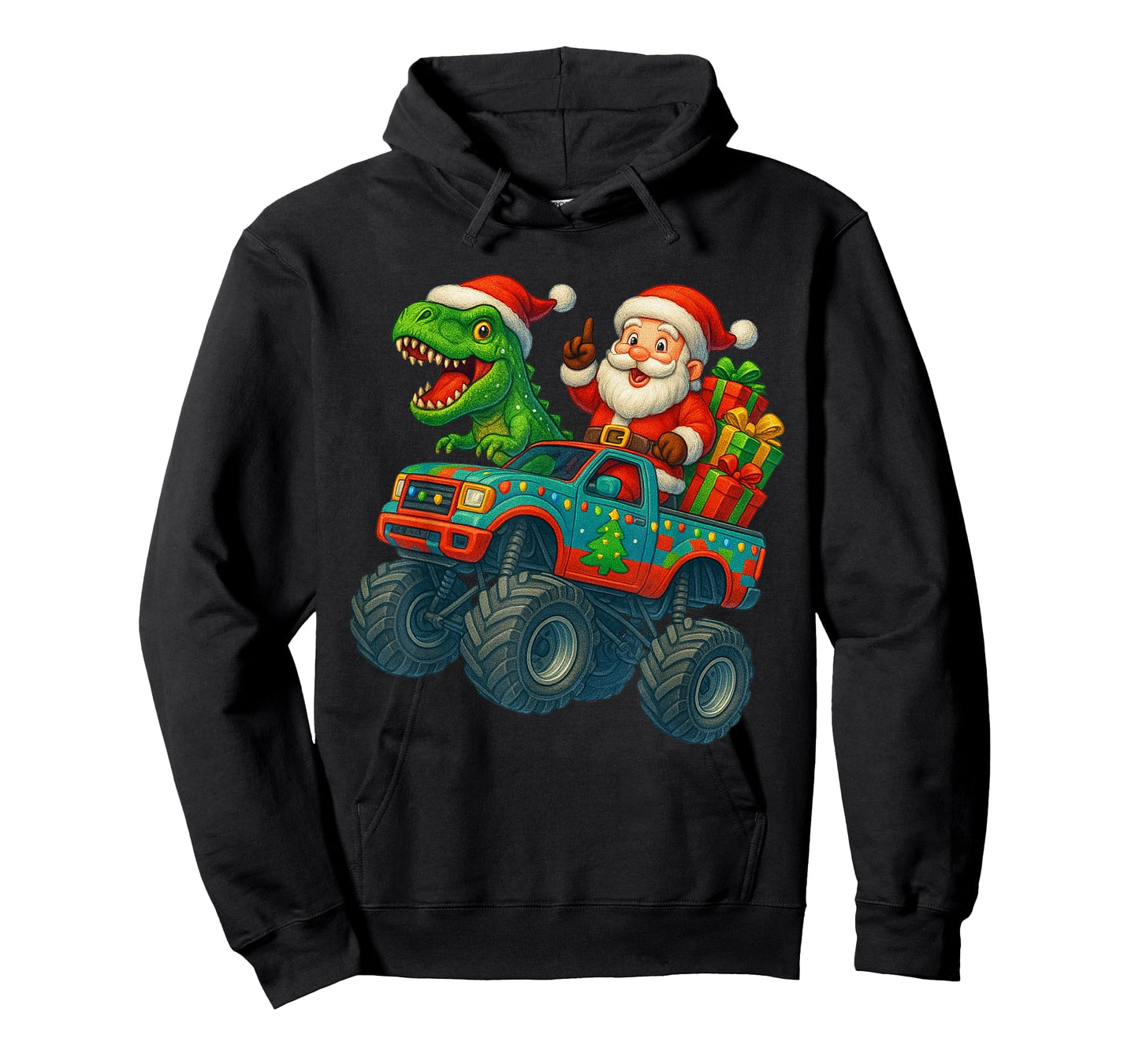 Christmas Monster Truck Santa Trex Dinosaur Dino Boys Kids T-Shirt