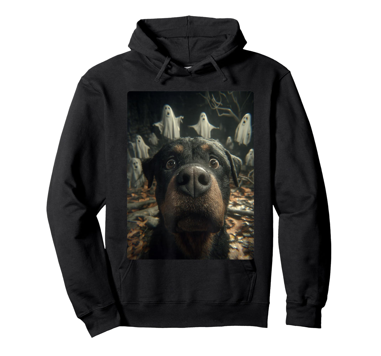 Funny Rottweiler Selfie Ghosts Haunted Forest Halloween Dog T-Shirt