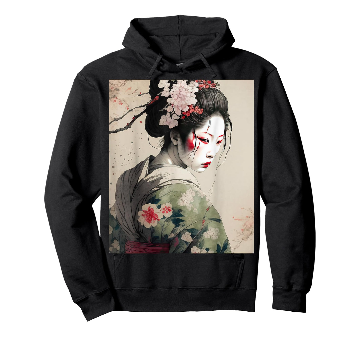Beautiful Japanese Dark Geisha Sakura Blossoms Kimono T-Shirt