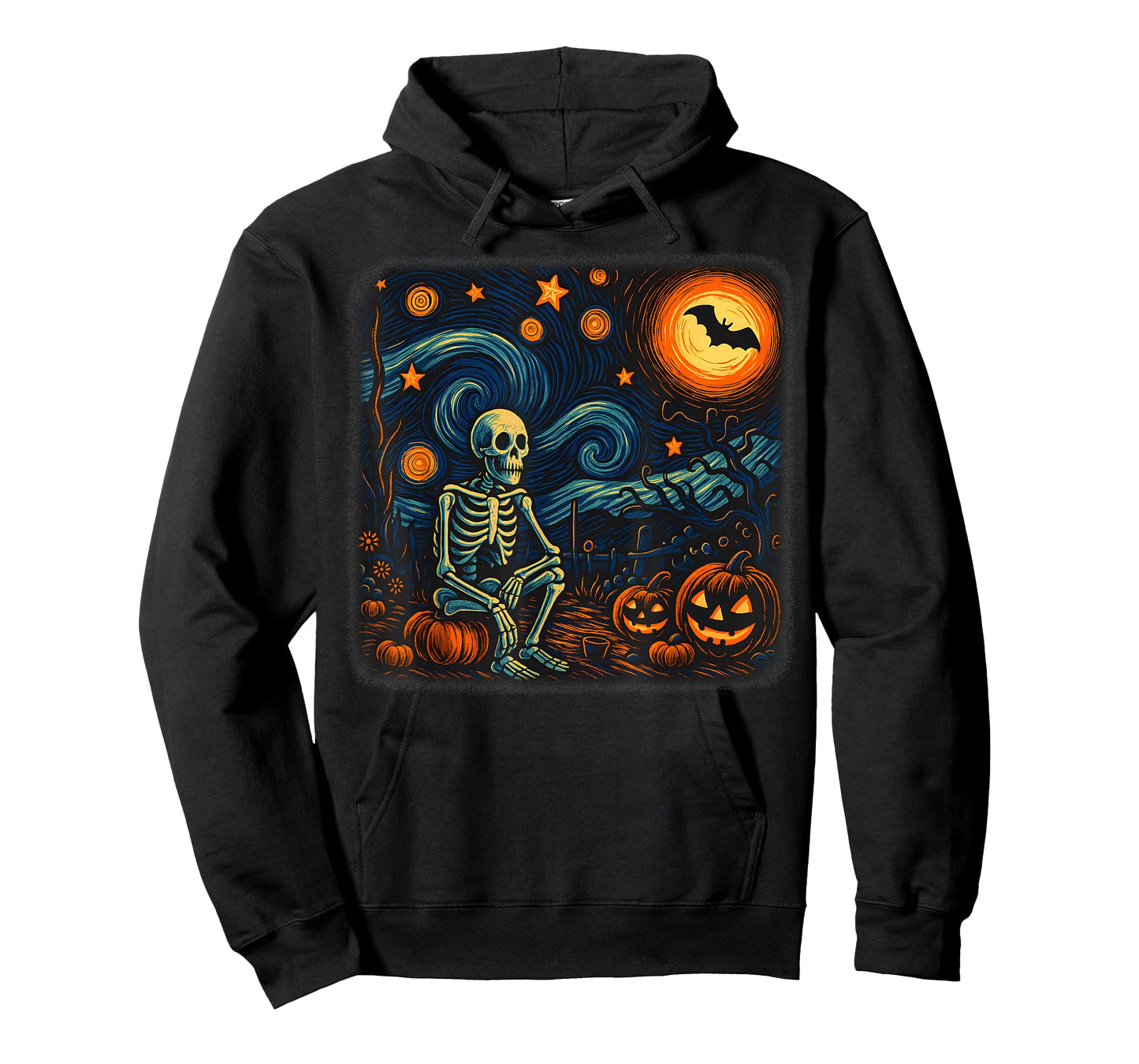 Halloween Skeleton Starry Night Van Gogh Pumpkin Men Women T-Shirt