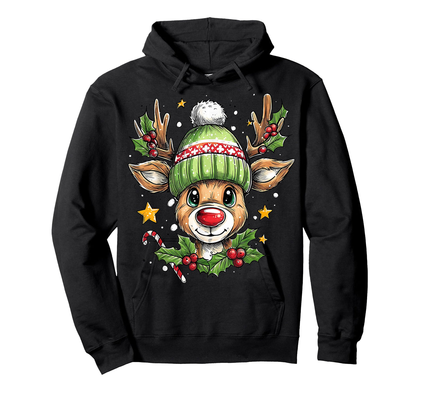 Christmas Reindeer Star Green Candy Holly Berry Xmas Couple T-Shirt