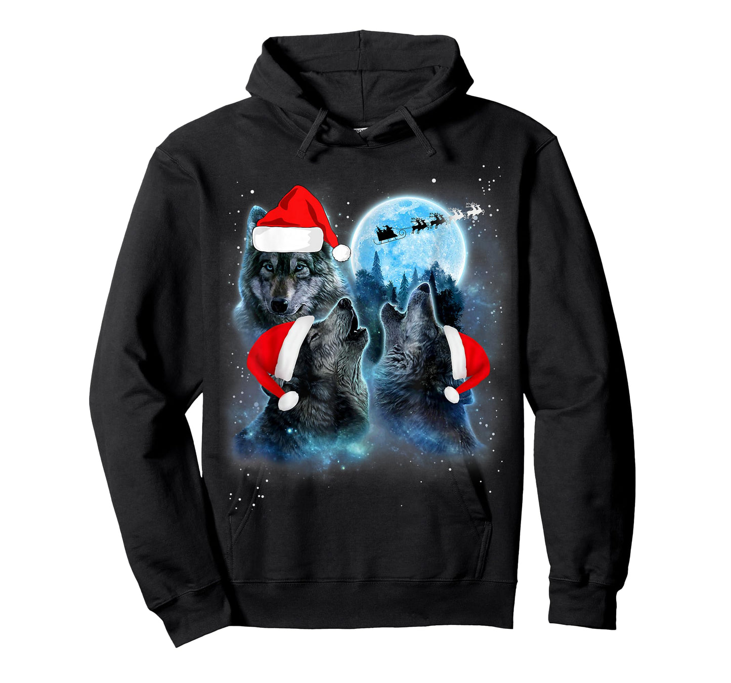 Three Wolves Howling Under Moon Christmas Santa Wolf Lover T-Shirt