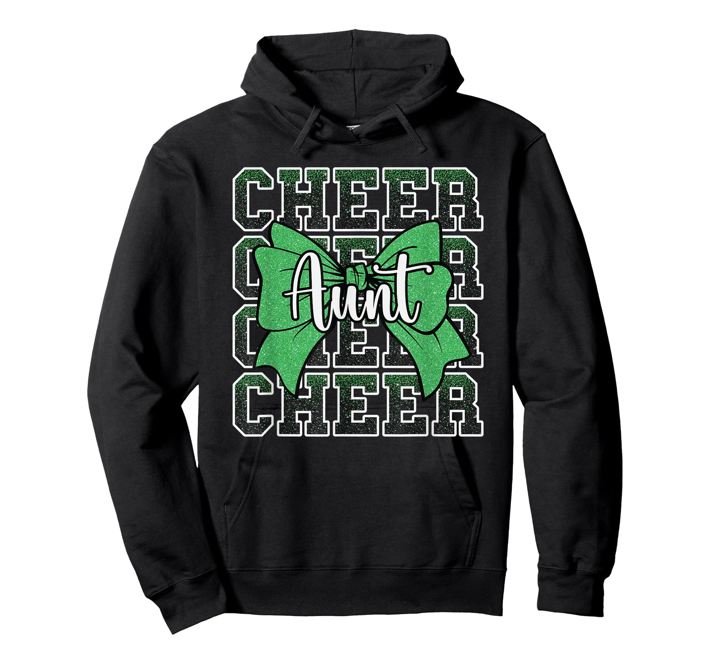 Cheer Aunt Auntie Bow Sport Cheerleader Cheerleading Green T-Shirt