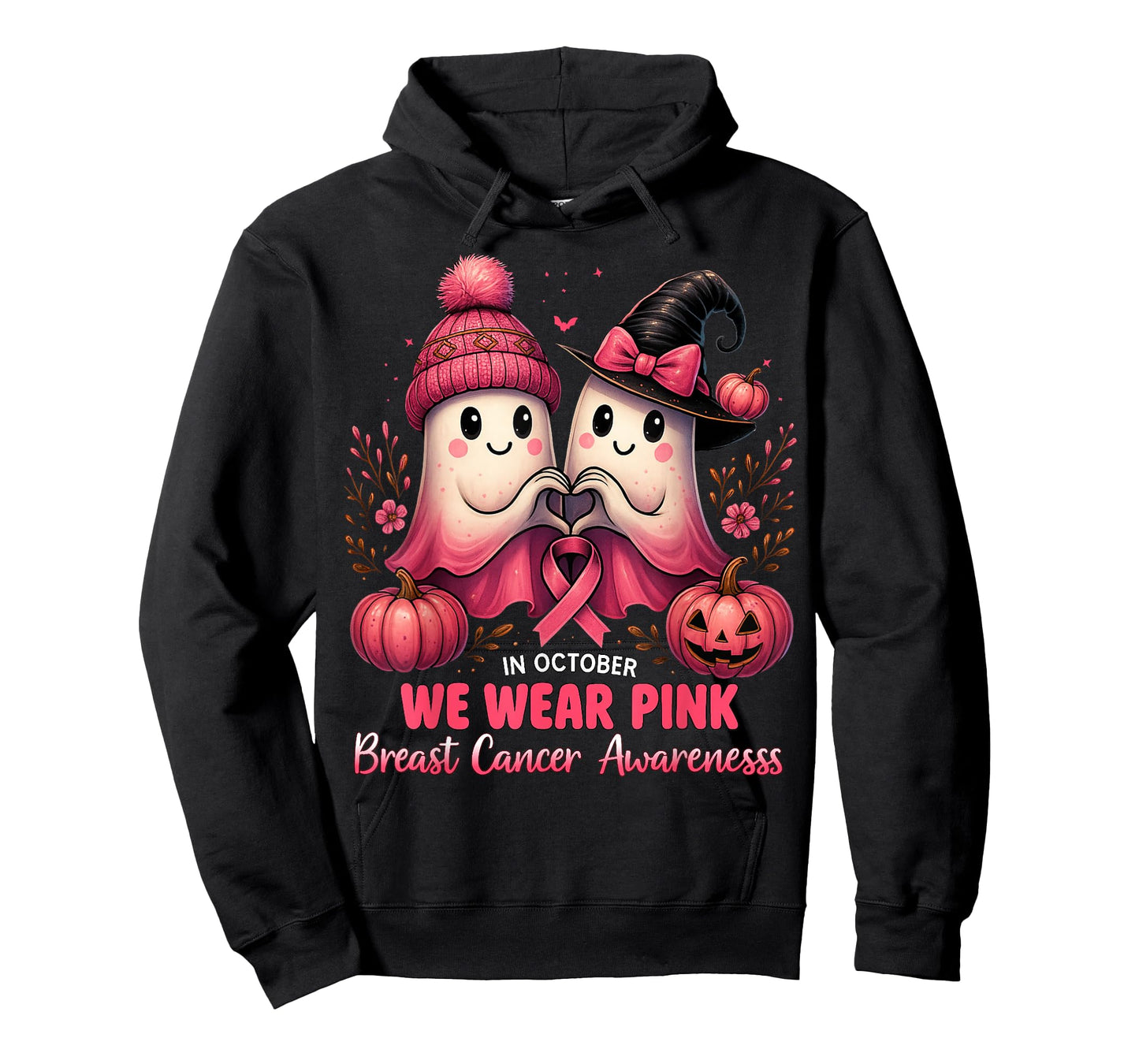 in October We Wear Pink Ghosts Breast Cancer Awareness T-Shirt