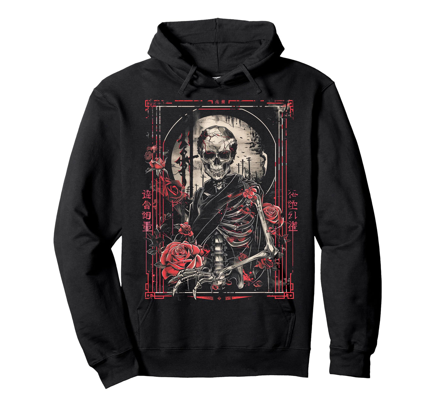 Anime Japanese Goth Cyberpunk City Skeleton Roses Gothic T-Shirt