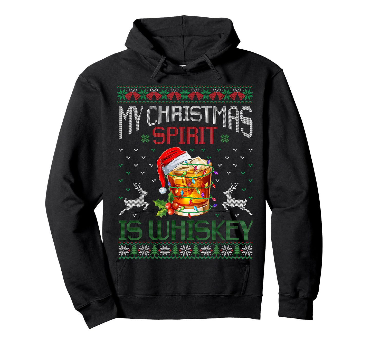 My Christmas Spirit Is Whiskey Ugly Sweater Xmas Pajamas T-Shirt
