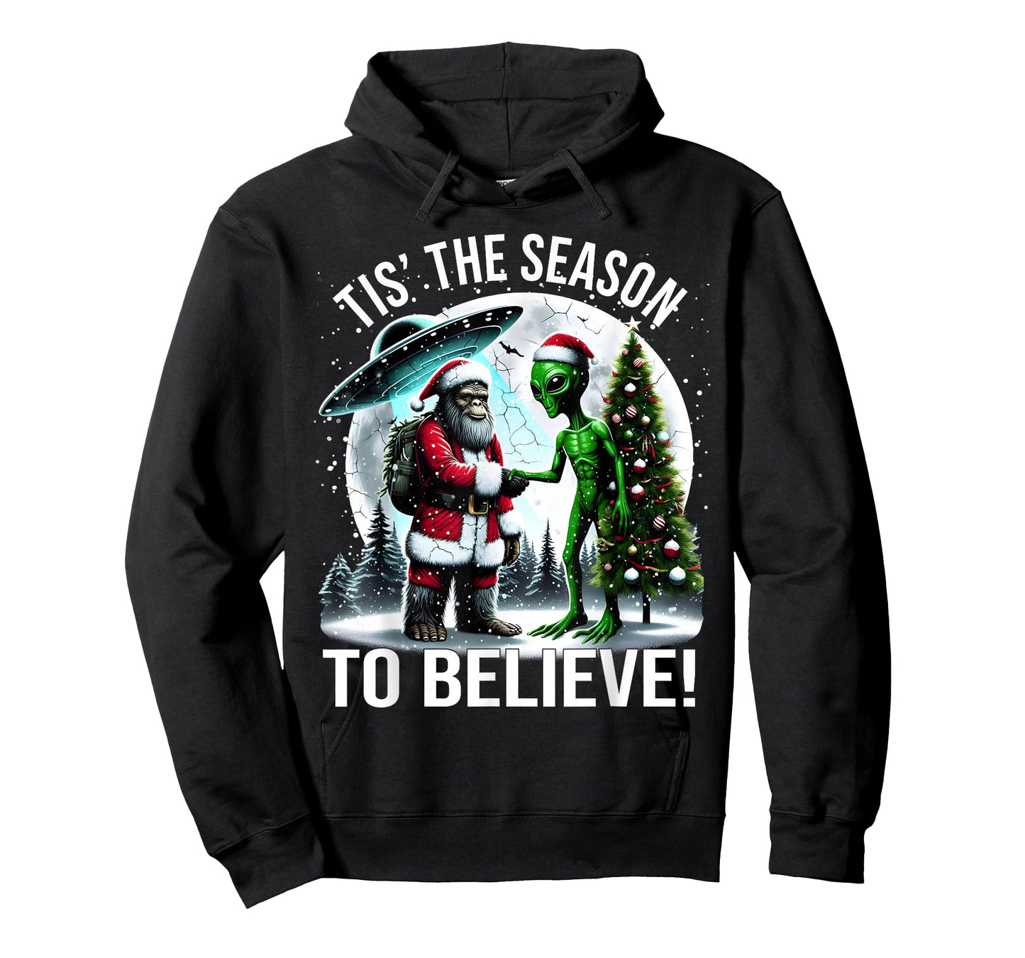 Tis The Season to Believe Funny Christmas Alien Bigfoot Art T-Shirt
