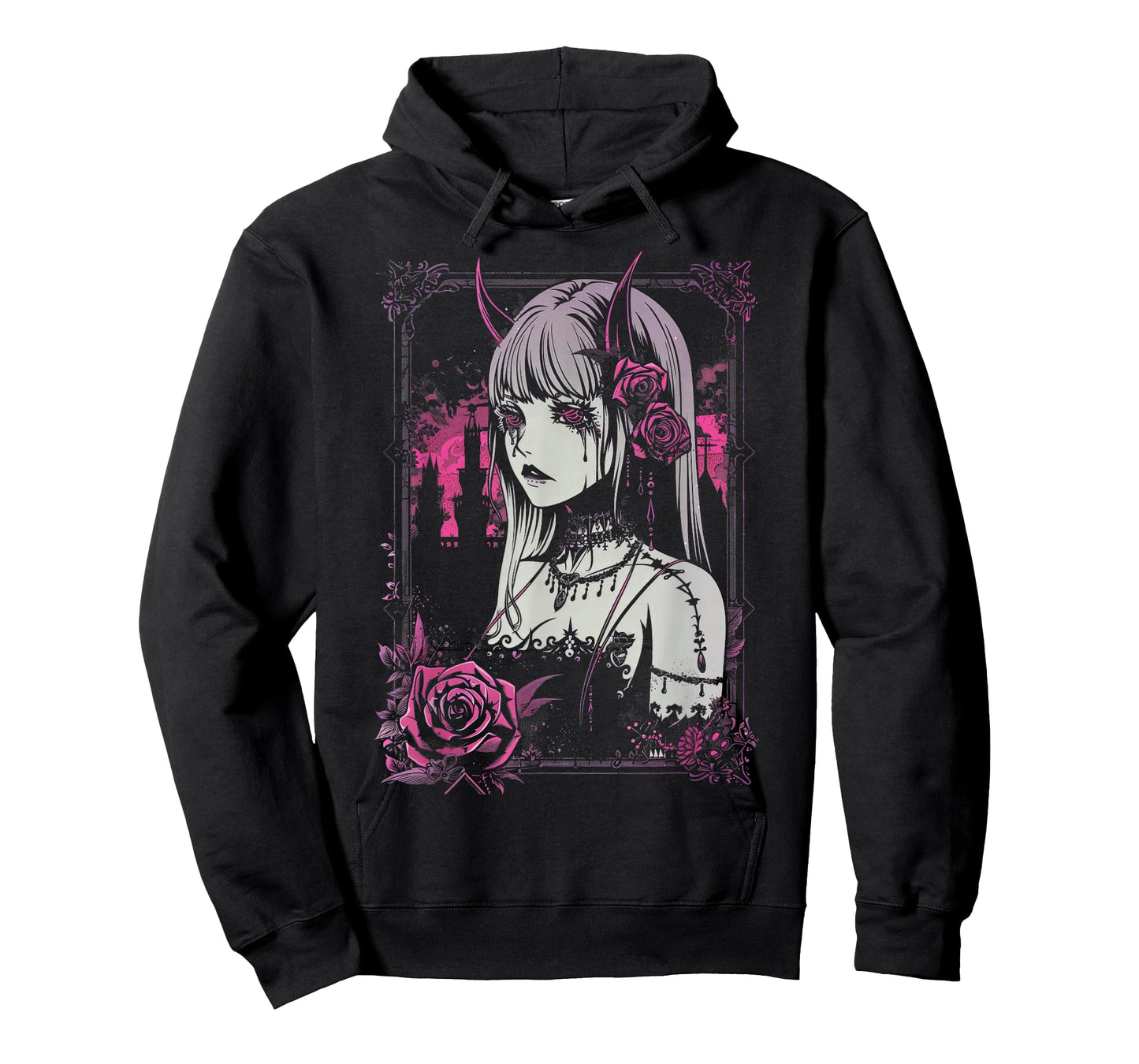 Anime European Goth Castle Sad Kawaii Rose Devil Flowers T-Shirt