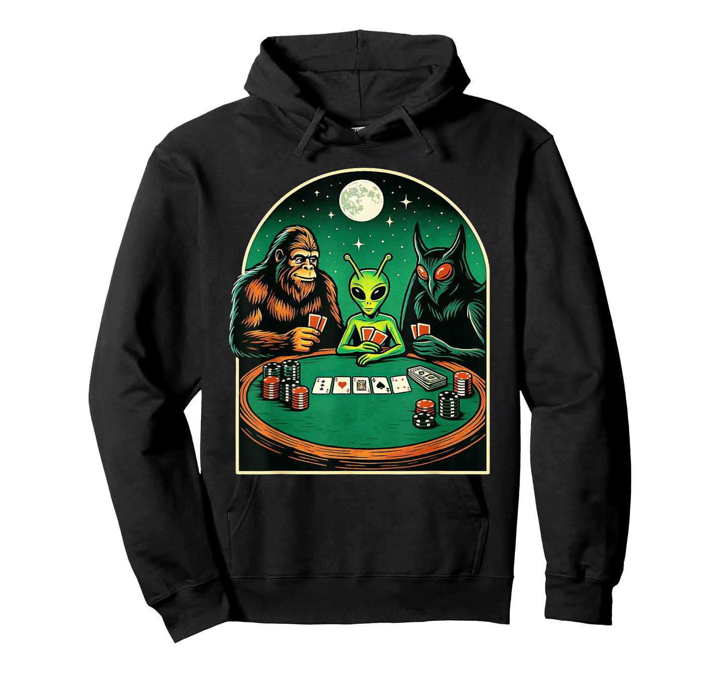 Poker Design Men Women Bigfoot Alien Mothman Playing Poker T-Shirt