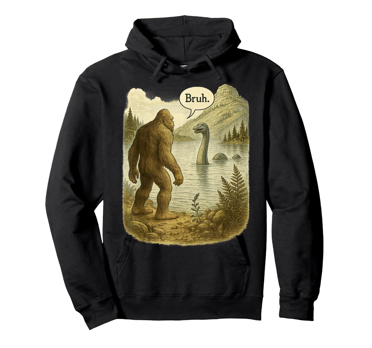 Funny Bigfoot Sasquatch Loch Ness Monster Introvert Bruh T-Shirt