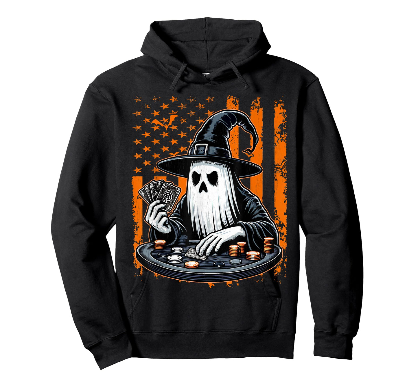 Poker Ghost Halloween Scary Costume Poker Player USA Flag T-Shirt