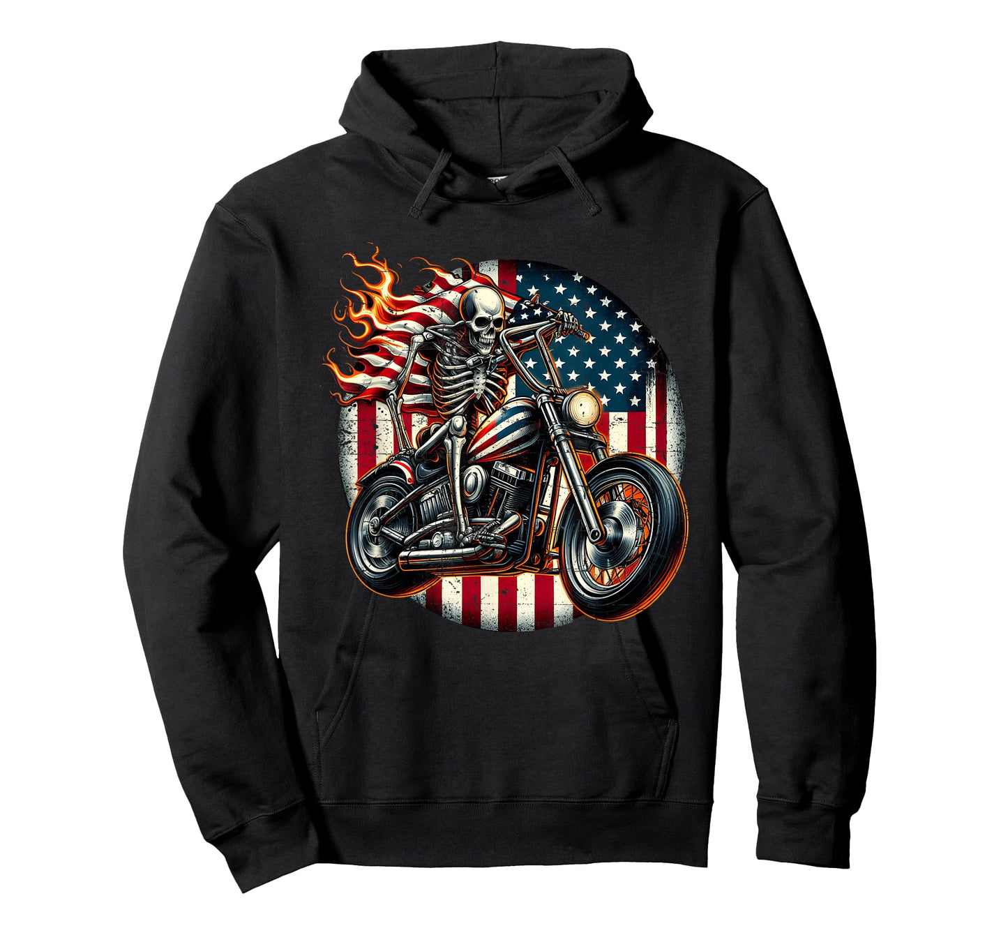 USA Flag Motorcycle Skeleton Biker 4th July American Patriot T-Shirt